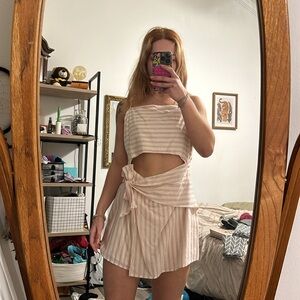 Pink and beige striped romper so cute